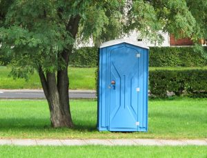 porta potty under a tree